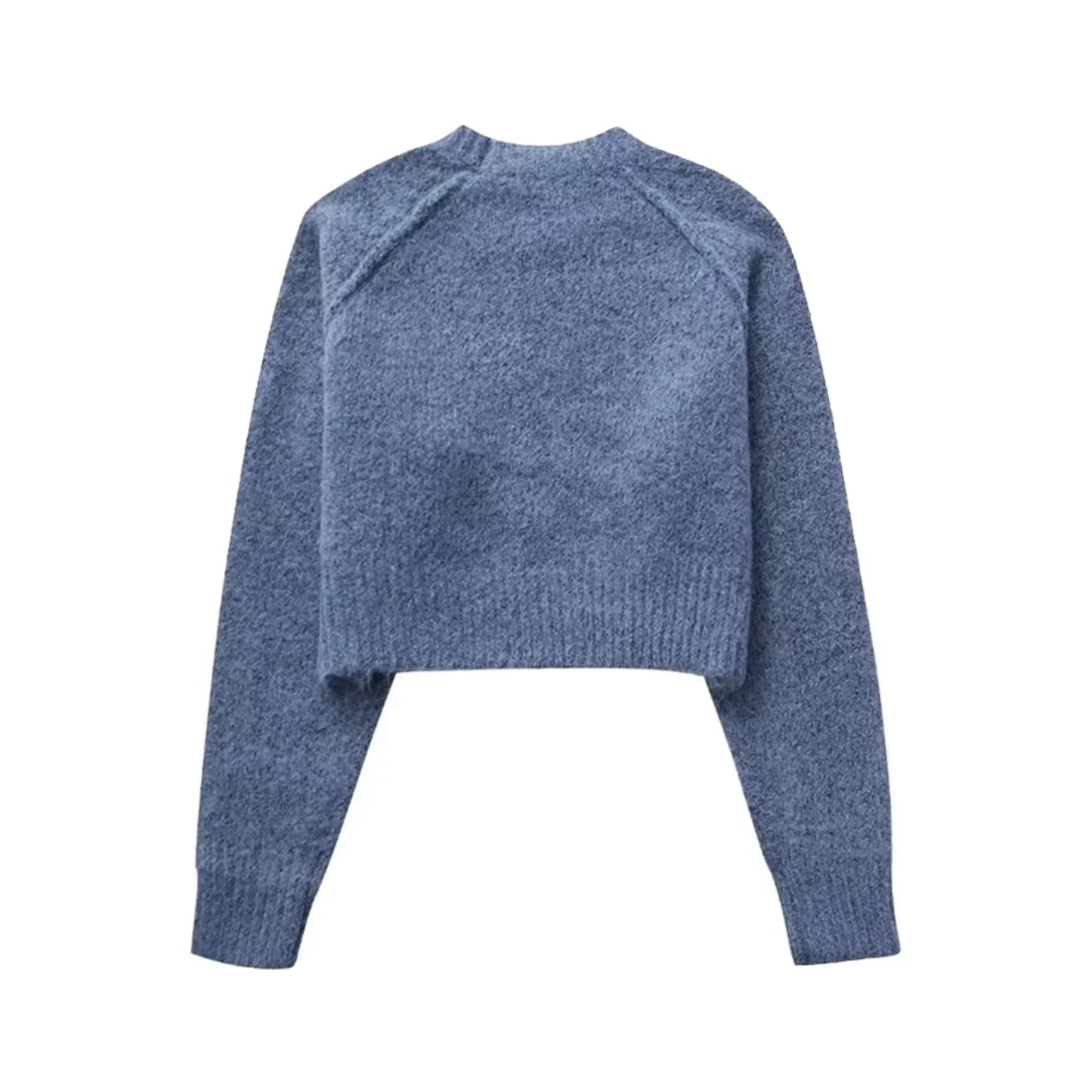 Fog Blue Knit Outer Lined Cropped Pull Over Sweater