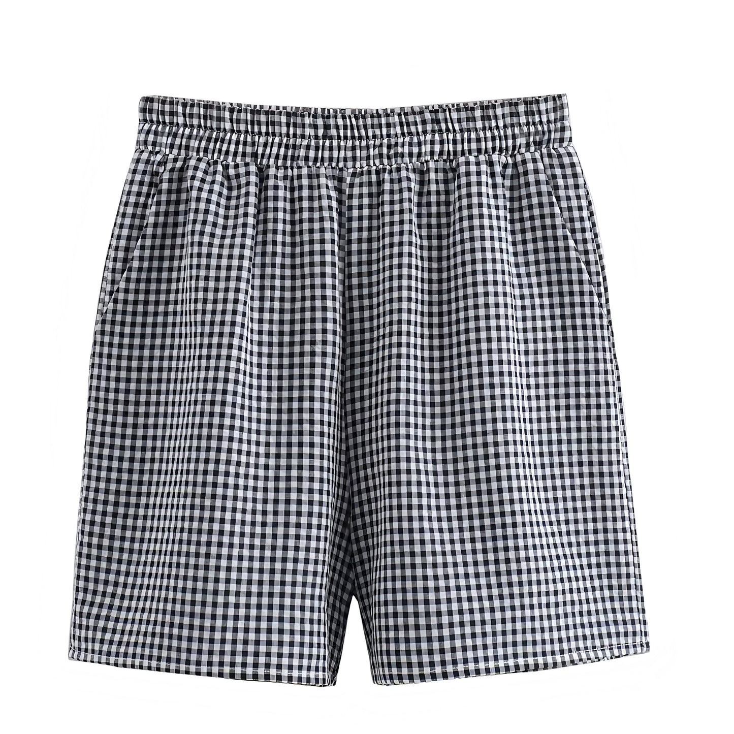 Black Gingham Mid-Rise Shorts