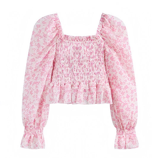 floral-print-light-pink-multi-color-flower-patterned-slim-fit-smocked-shirred-ruffle-trim-long-puff-sleeve-square-neckline-tiered-boho-bohemian-crop-camisole-blouse-top-shirt-women-ladies-teens-tweens-chic-trendy-spring-2024-summer-elgeant-casual-feminine-preppy-style-beach-wear-vacation-tops-altard-state-zara-loveshackfancy-aritzia-revolve-dupe