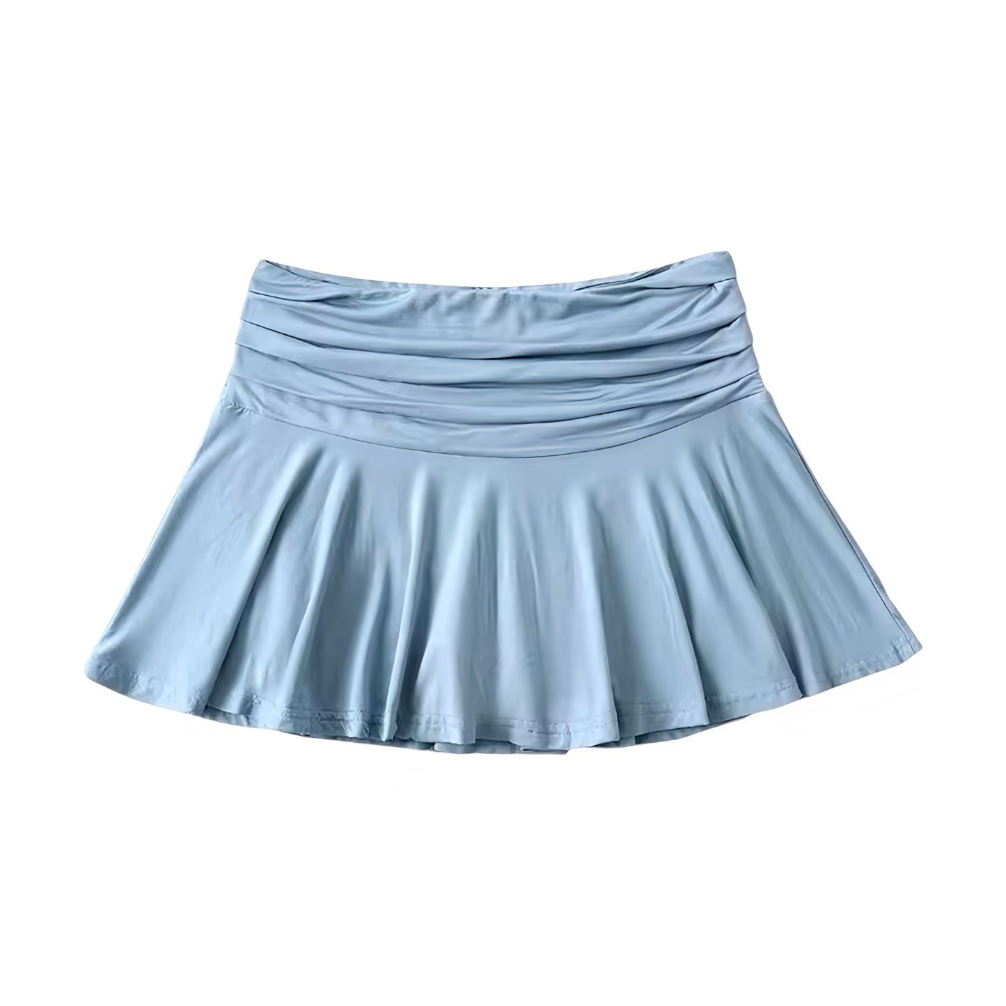 Light Blue Low-Rise Ruched Pleated Flowy Mini Skirt