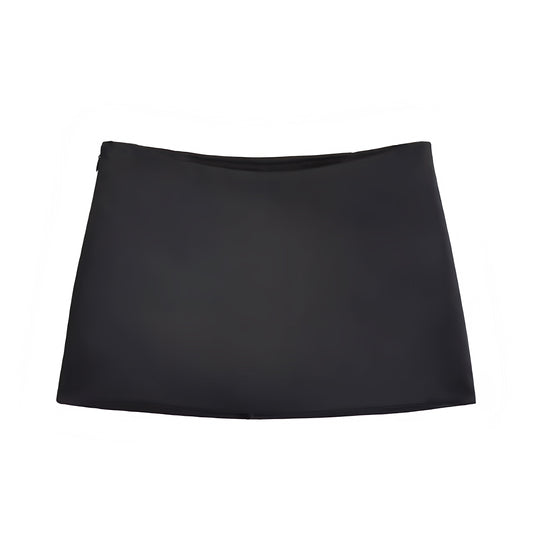 Black Satin Low-Rise Mini Pencil Skirt