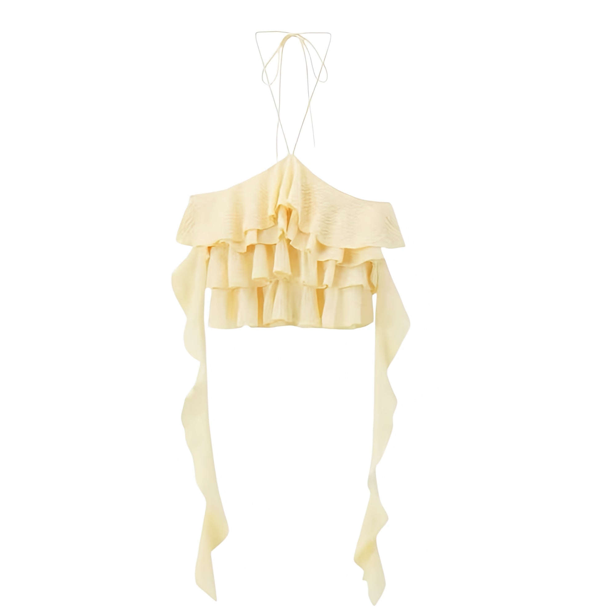 Light Yellow Ruffle Top Yellow Layered Ruffle Trim Flowy Backless Halter Top – DAZEY HILL