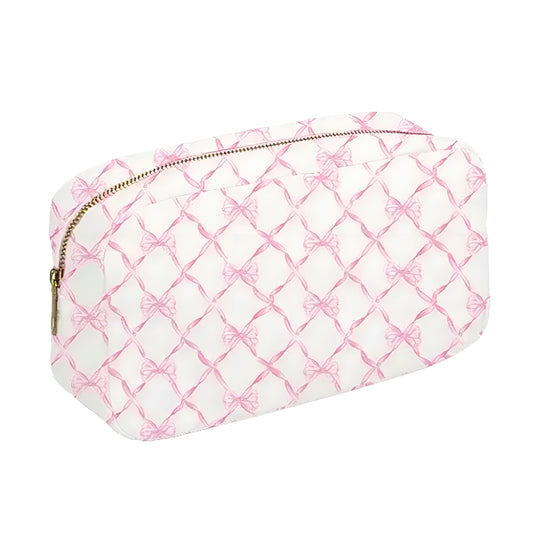 Small Pink Bow Print Makeup Bag
