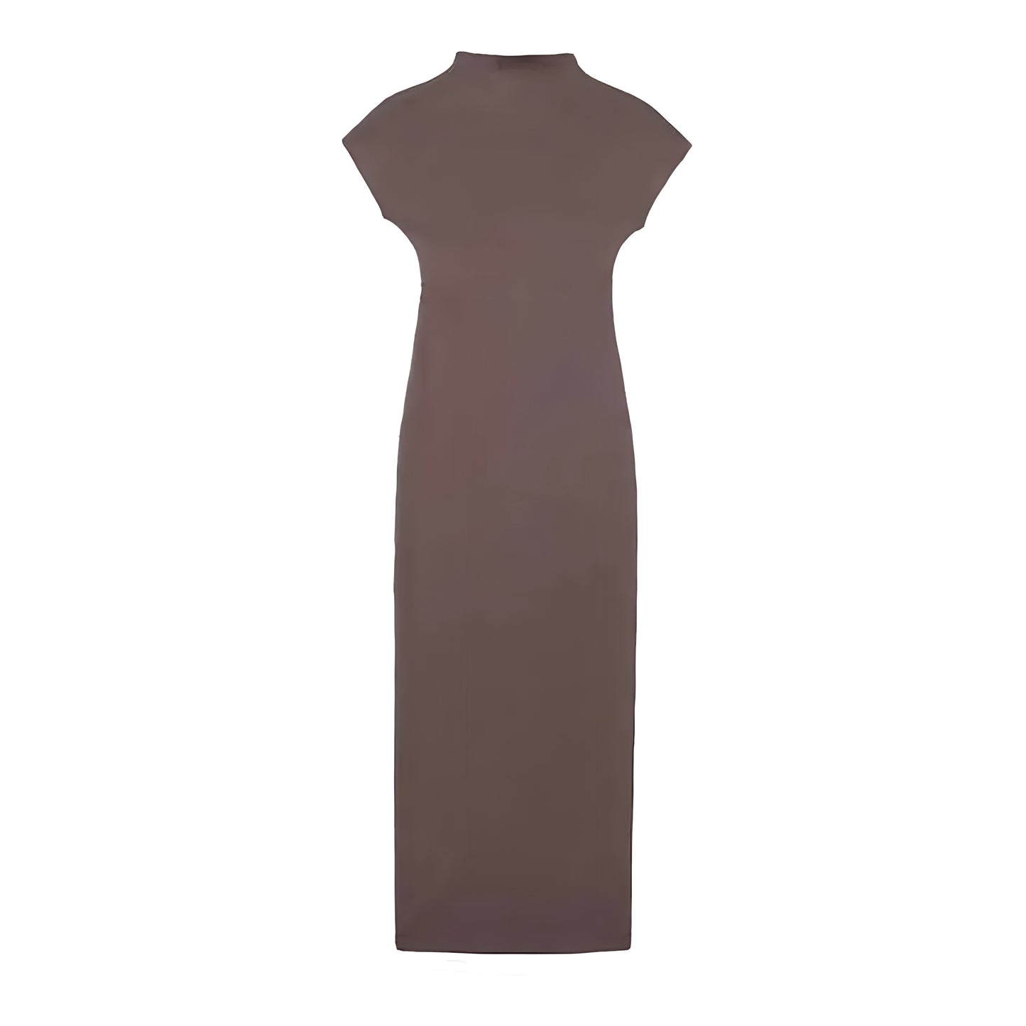 Brown Knit Turtleneck Bodycon Maxi Dress