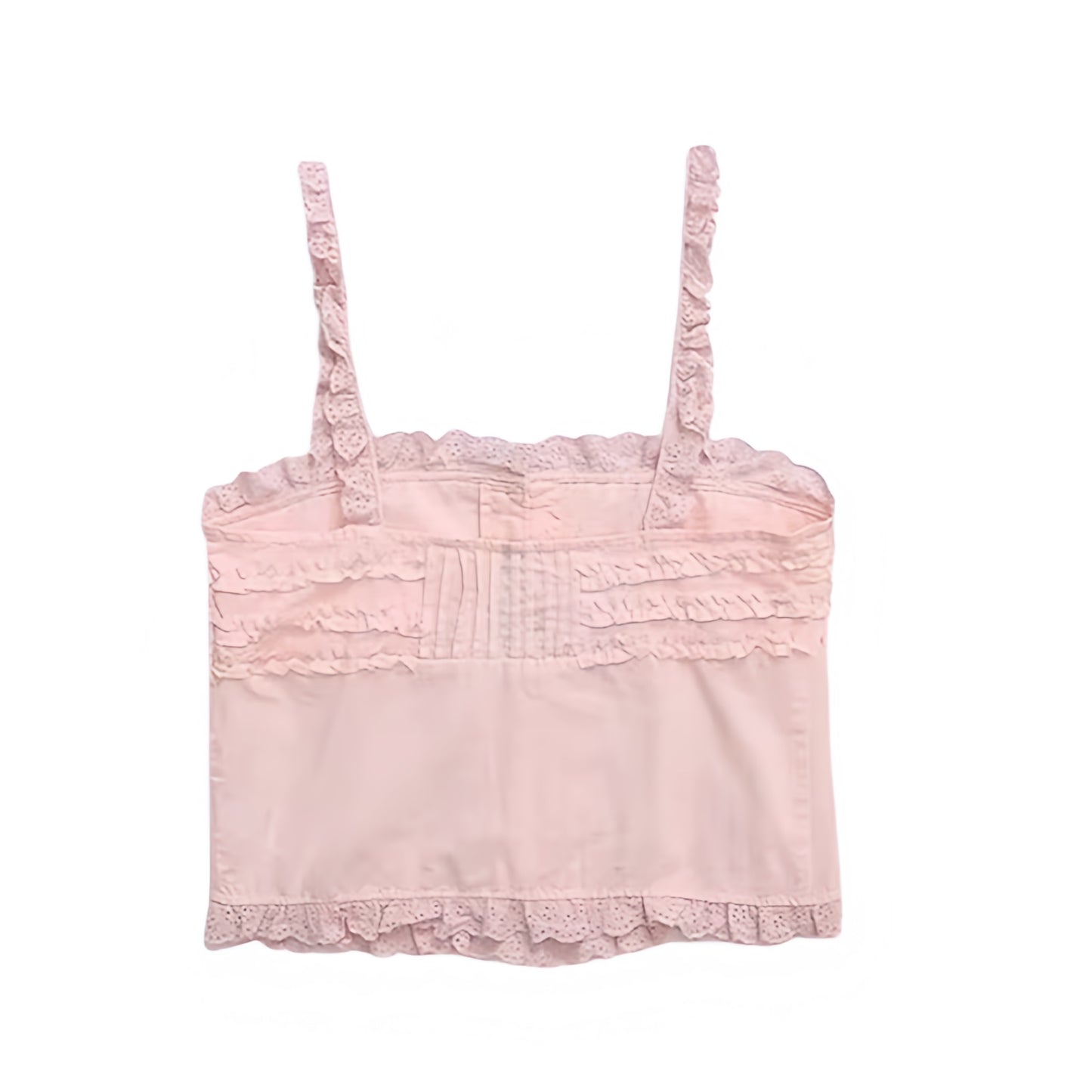 Light Pink Lace Ruffle Trim Button-Down Corset Tank Top