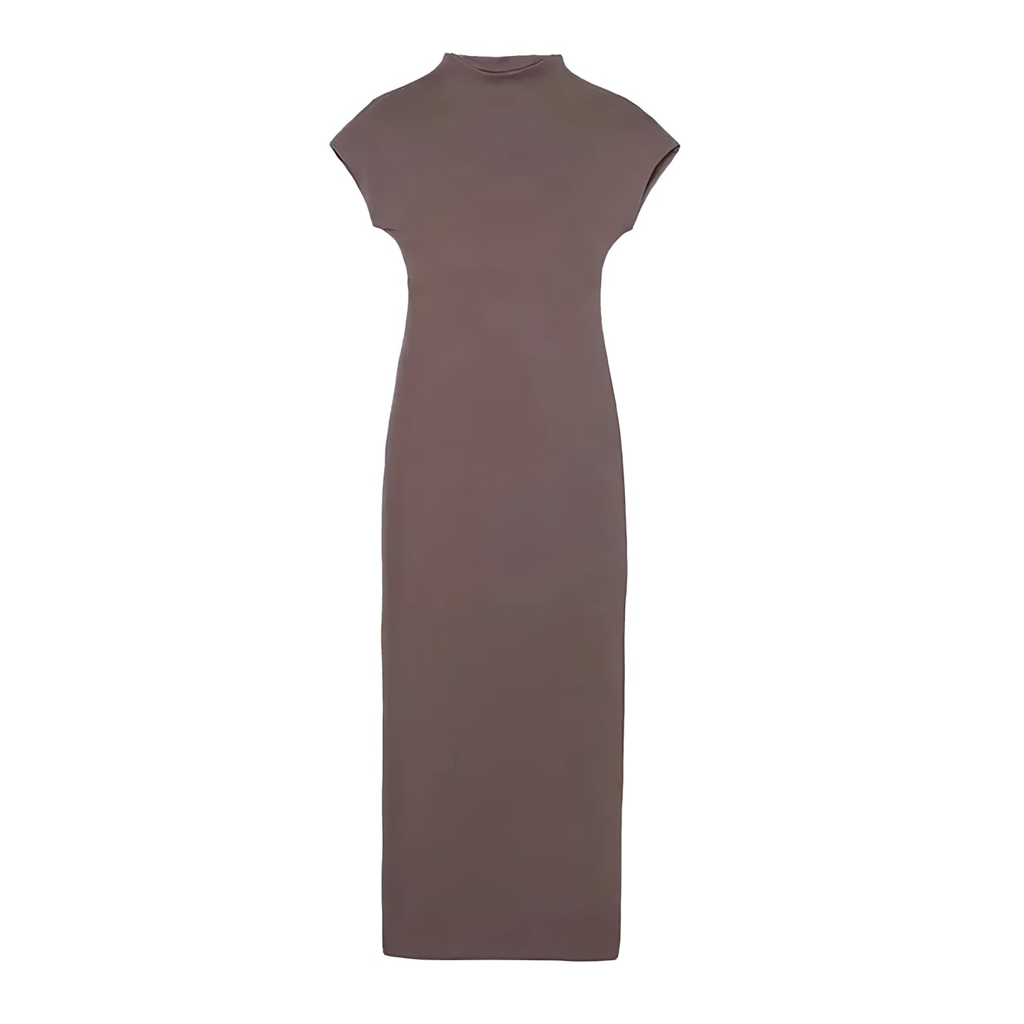 Brown Knit Turtleneck Bodycon Maxi Dress