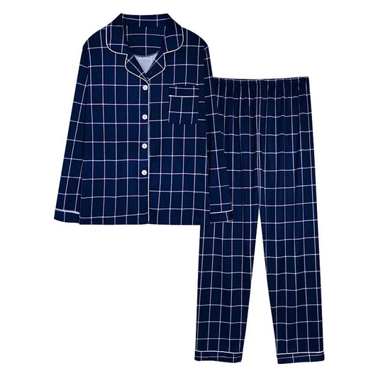 Dark Navy Blue Plaid Pajama Set