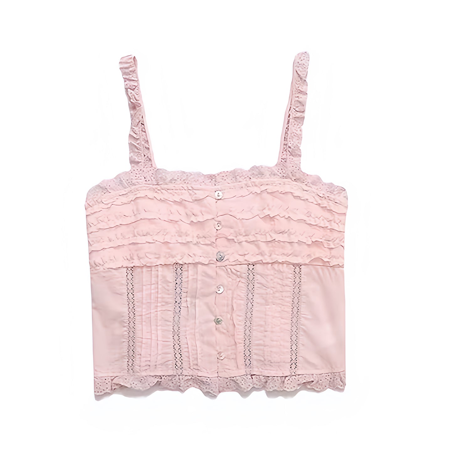 Light Pink Lace Ruffle Trim Button-Down Corset Tank Top