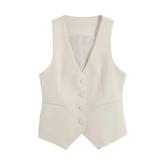 Ivory Button Up Fitted Vest