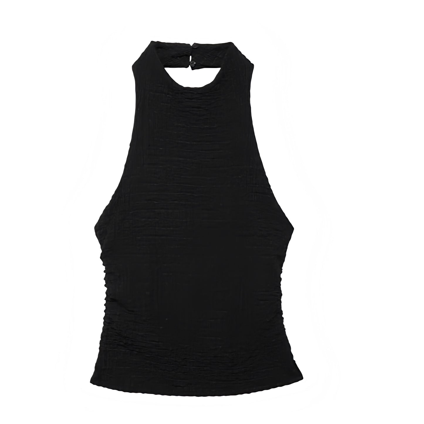 Black Slim Fit Textured Backless Halter Tank Top