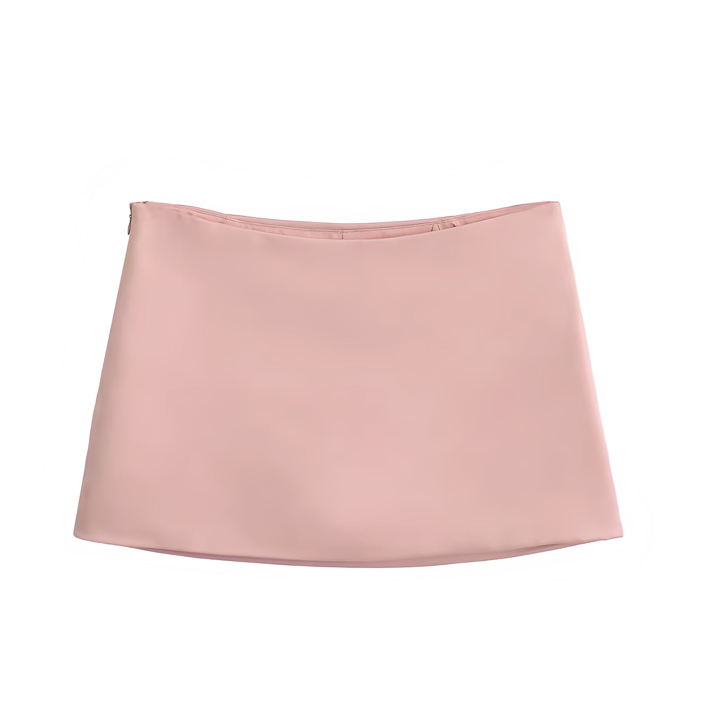 Light Pink Satin Low-Rise Mini Pencil Skirt