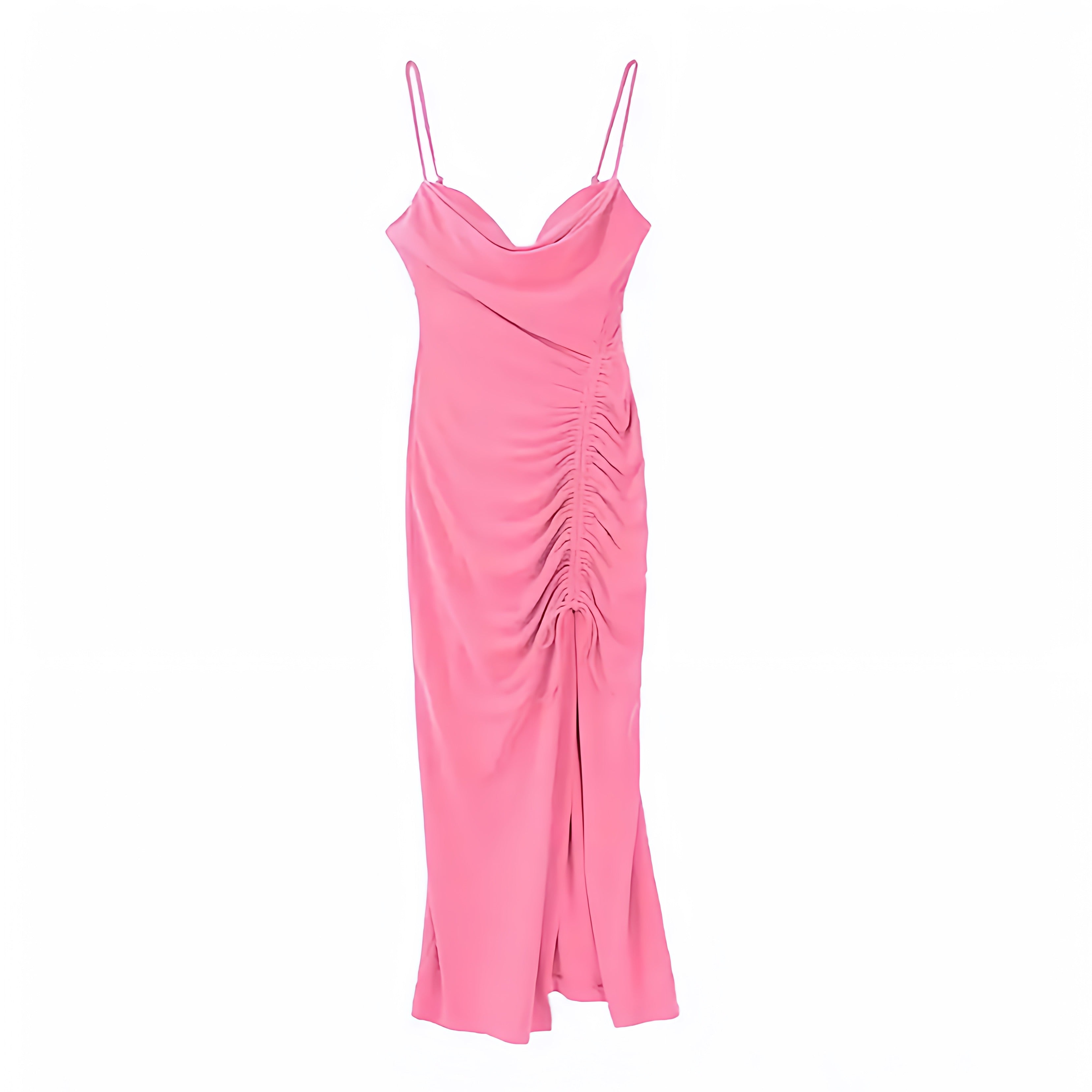 Women's Light Pink Bodycon Ruched Spaghetti Strap Maxi Dress 2024 ...