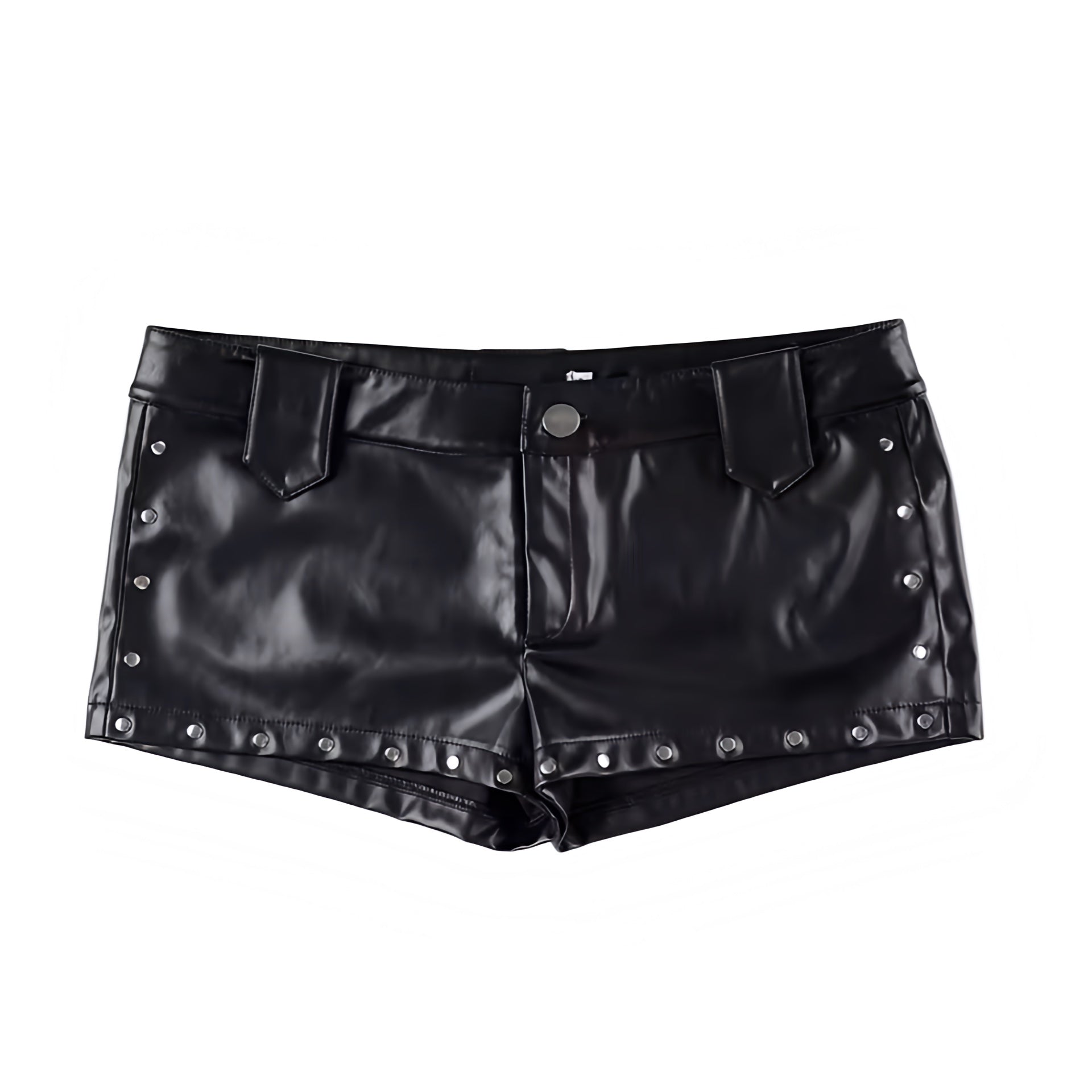 Black Faux Leather Y2K Rivet Low Rise Micro Shorts Punk Clubwear