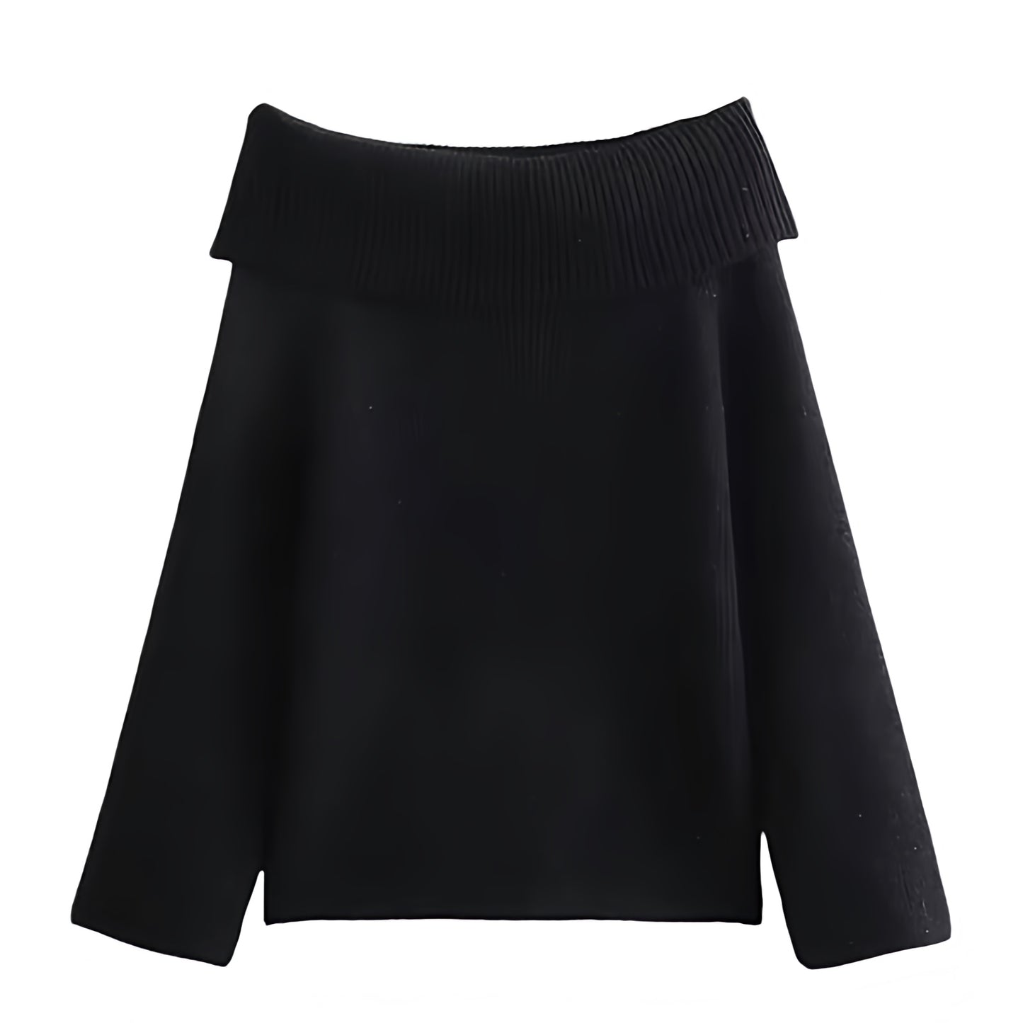 Black Knit Oversized Off-Shoulder Long Sleeve Pullover Sweater for women and teens. Soft, cozy, warm ribbed knitwear with a relaxed oversized fit and elegant off-shoulder neckline. Chic, trendy, and feminine chunky knit jumper perfect for fall, winter, and holiday outfits. Stylish Scandinavian, clean girl, and soft girl aesthetic sweater. Ships globally and worldwide to the US, UK, Canada, Australia, Europe, Asia, and more.