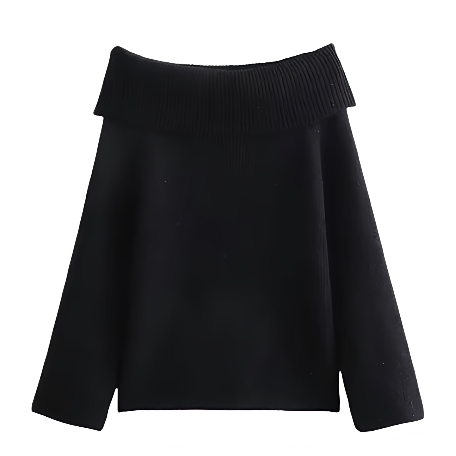 Black Knit Oversized Off-Shoulder Long Sleeve Pullover Sweater for women and teens. Soft, cozy, warm ribbed knitwear with a relaxed oversized fit and elegant off-shoulder neckline. Chic, trendy, and feminine chunky knit jumper perfect for fall, winter, and holiday outfits. Stylish Scandinavian, clean girl, and soft girl aesthetic sweater. Ships globally and worldwide to the US, UK, Canada, Australia, Europe, Asia, and more.