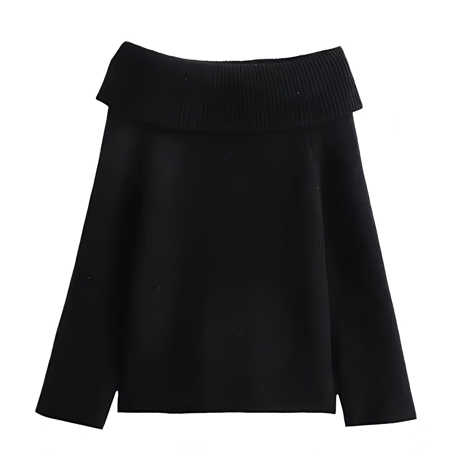 Black Knit Oversized Off-Shoulder Long Sleeve Pullover Sweater for women and teens. Soft, cozy, warm ribbed knitwear with a relaxed oversized fit and elegant off-shoulder neckline. Chic, trendy, and feminine chunky knit jumper perfect for fall, winter, and holiday outfits. Stylish Scandinavian, clean girl, and soft girl aesthetic sweater. Ships globally and worldwide to the US, UK, Canada, Australia, Europe, Asia, and more.