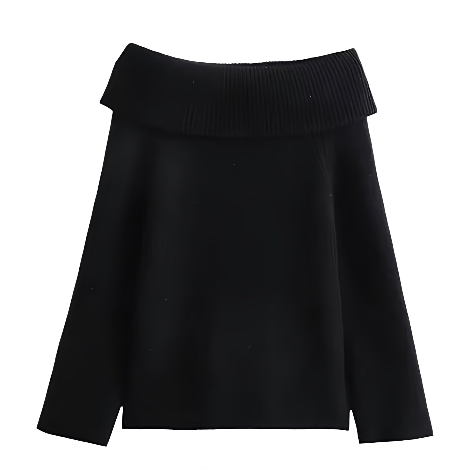 Black Knit Oversized Off-Shoulder Long Sleeve Pullover Sweater for women and teens. Soft, cozy, warm ribbed knitwear with a relaxed oversized fit and elegant off-shoulder neckline. Chic, trendy, and feminine chunky knit jumper perfect for fall, winter, and holiday outfits. Stylish Scandinavian, clean girl, and soft girl aesthetic sweater. Ships globally and worldwide to the US, UK, Canada, Australia, Europe, Asia, and more.