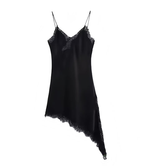 Black satin silk lace trim floral bodycon v-neck backless slip dress with sheath flowy ruffle trim plisse slim fit skinny fit A-line silhouette. Sleeveless spaghetti strap midi maxi dress for women, teens, and ladies. Chic trendy casual elegant sexy semi formal outfit for beach vacation, euro summer, Ibiza fashion, rave outfit, festival dress, music festival outfit, concert outfit, cocktail attire, club wear, night out, going out, boho chic style, coquette aesthetic, y2k fashion, fairycore, grunge, gothic.