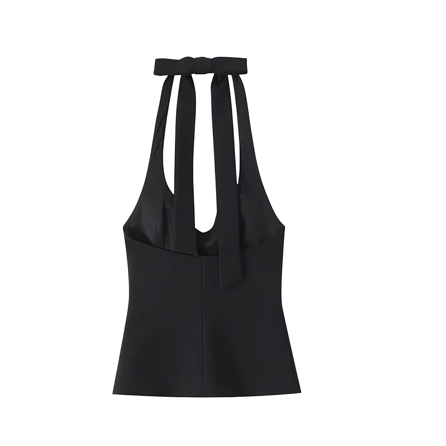 Black slim fit V-neck halter corset tank top for women, sleeveless backless bustier bodycon crop top, sexy chic party clubwear, trendy Y2K summer fall 2025 outfit.