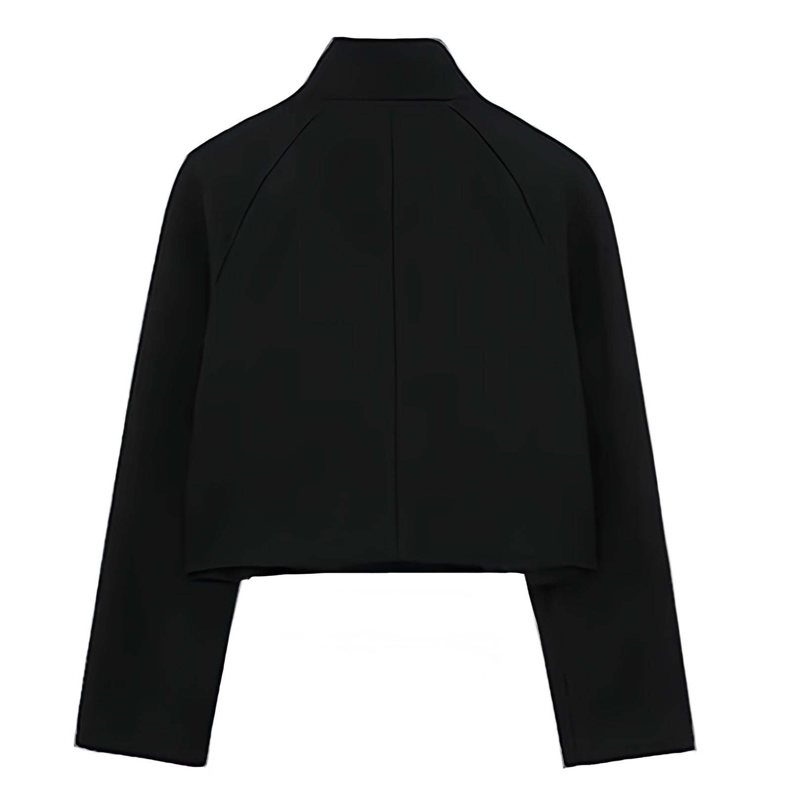 Black woolen long sleeve cropped turtleneck tailored pea coat jacket for women teens ladies, double breasted black button-up funnel neckline mock neck winter coat, soft cozy warm thick structured minimalist elegant old money Parisian style clean girl Scandi preppy cool girl fashion, neutral classic outerwear blazer coat, fall autumn winter 2025, ships globally worldwide to US UK Canada Australia Europe Asia