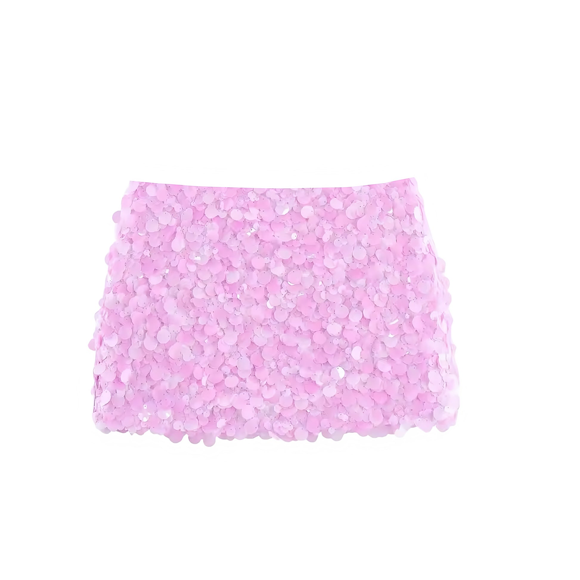 Bubblegum pink baby pink light pink sequin embellished beaded low rise mini skirt with metallic shimmer sparkle glitter sequined slim fit skinny fit bodycon pencil micro skirt design. Chic trendy casual elegant sexy skirt for women, teens, and ladies. Perfect for beach vacation, summer vacation, euro summer, Ibiza fashion, rave outfit, festival outfit, concert outfit, disco party, club wear, night out, going out, NYE outfit, boho chic style, y2k fashion, baddie aesthetic, star girl aesthetic, mermaidcore