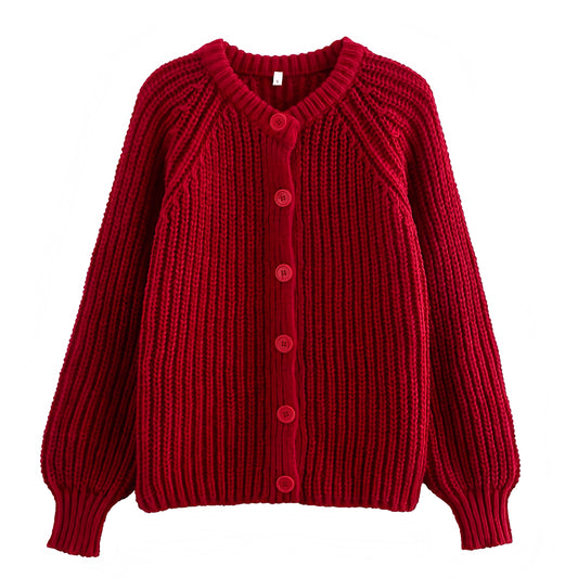 Burgundy red knitted button-down long sleeve cardigan sweater for women and teens, chunky knit soft cozy warm thick oversized knitwear, elegant trendy casual chic jumper for fall autumn winter 2025, Zara and Aritzia dupe cardigan, cozy wool textured sweater shipping globally worldwide to US, UK, Canada, Europe, Australia, and Asia.