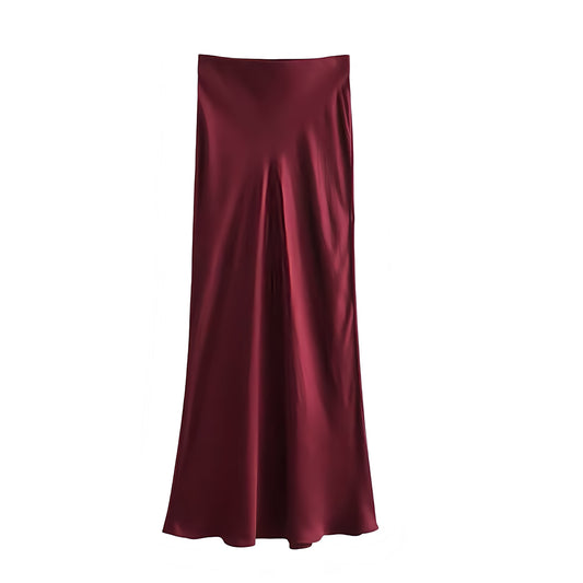 Burgundy red satin low rise midi skirt for women and teens. Slim fit bodycon a line silhouette slip sheath pencil plisse flowy midi maxi skirt. Elegant chic trendy feminine Y2K summer fall fashion. Perfect for holiday vacation casual everyday sorority rush school rave sexy club wear Ibiza style boho chic Euro summer evening party beach festival concert night out outfit. Ships globally worldwide to USA, UK, Canada, Australia, New Zealand, Germany, France, Ireland, Denmark, Sweden, Switzerland, Spain, Europe 