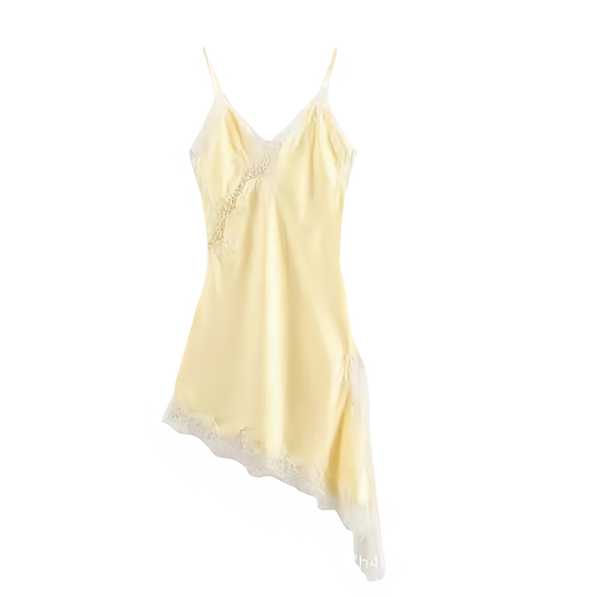 Butter yellow light yellow pastel yellow white satin silk lace trim floral bodycon v-neck backless slip dress with sheath flowy ruffle trim plisse slim fit skinny fit A-line silhouette. Sleeveless spaghetti strap midi maxi dress for women, teens, and ladies. Chic trendy casual elegant sexy semi formal outfit for beach vacation, euro summer, Ibiza fashion, rave outfit, festival dress, music festival outfit, concert outfit, cocktail attire, club wear, night out, going out, boho chic style, coquette, fairycore