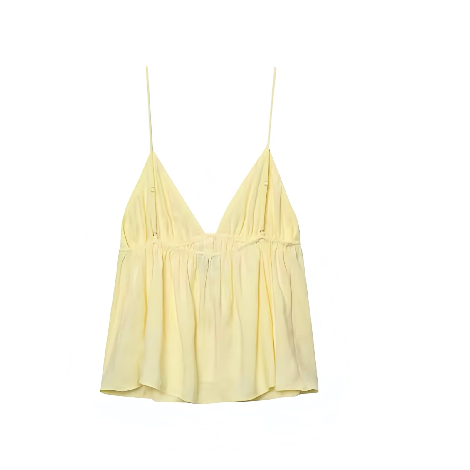 Light yellow butter yellow linen camisole tank top with spaghetti straps, v-neckline, bow detail, and button-down sleeveless crop blouse – chic feminine preppy coquette summer 2025 women’s and teens fashion top for casual, everyday, vacation, holiday, prom, homecoming, sorority rush, party, brunch, Y2K beach