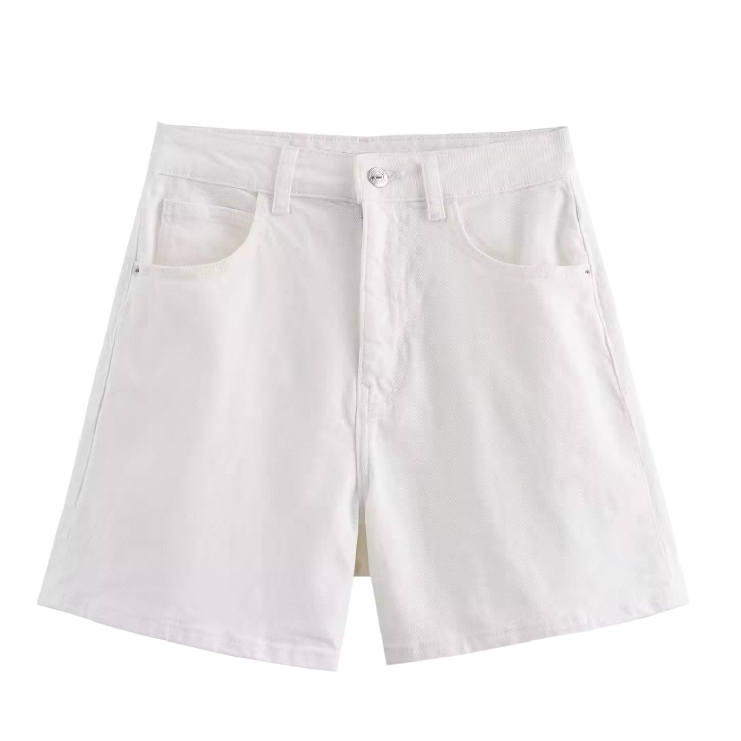 White Denim Retro High Waisted Shorts