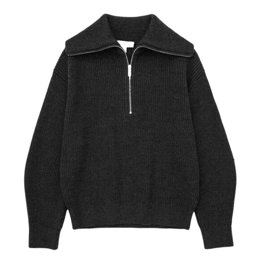 black-charcoal-chunky-knit-ribbed-knitted-cotton-oversized-half-1/4-quarter-zip-down-zipper-v-neck-collared-long-sleeve-baggy-pullover-turtleneck-sweater-jumper-sweatshirt-knitwear-cozy-warm-women-ladies-teens-unisex-girls-fall-2024-autumn-winter-2025-chic-trendy-casual-neutral-basic-feminine-cute-stockholm-style-scandinavian-scandi-street-wear-back-to-school-modest-preppy-zara-revolve-aritzia-mango-reformation-dupe