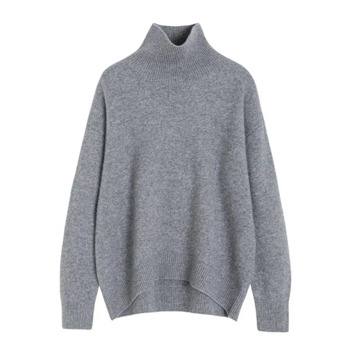 Light Gray Knit Turtleneck Oversized Pull Over Sweater