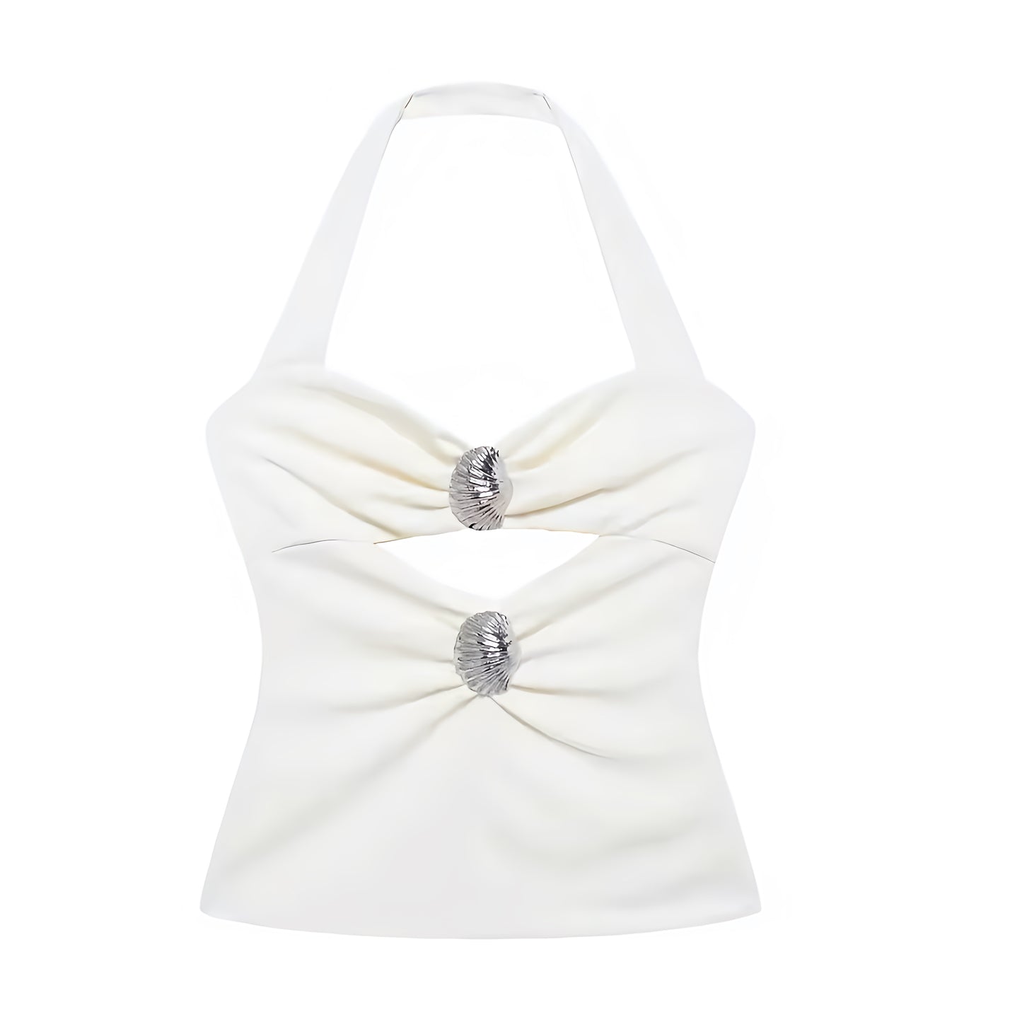 White Slim Fit Metallic Shell Cut-Out Backless Halter Tank Top