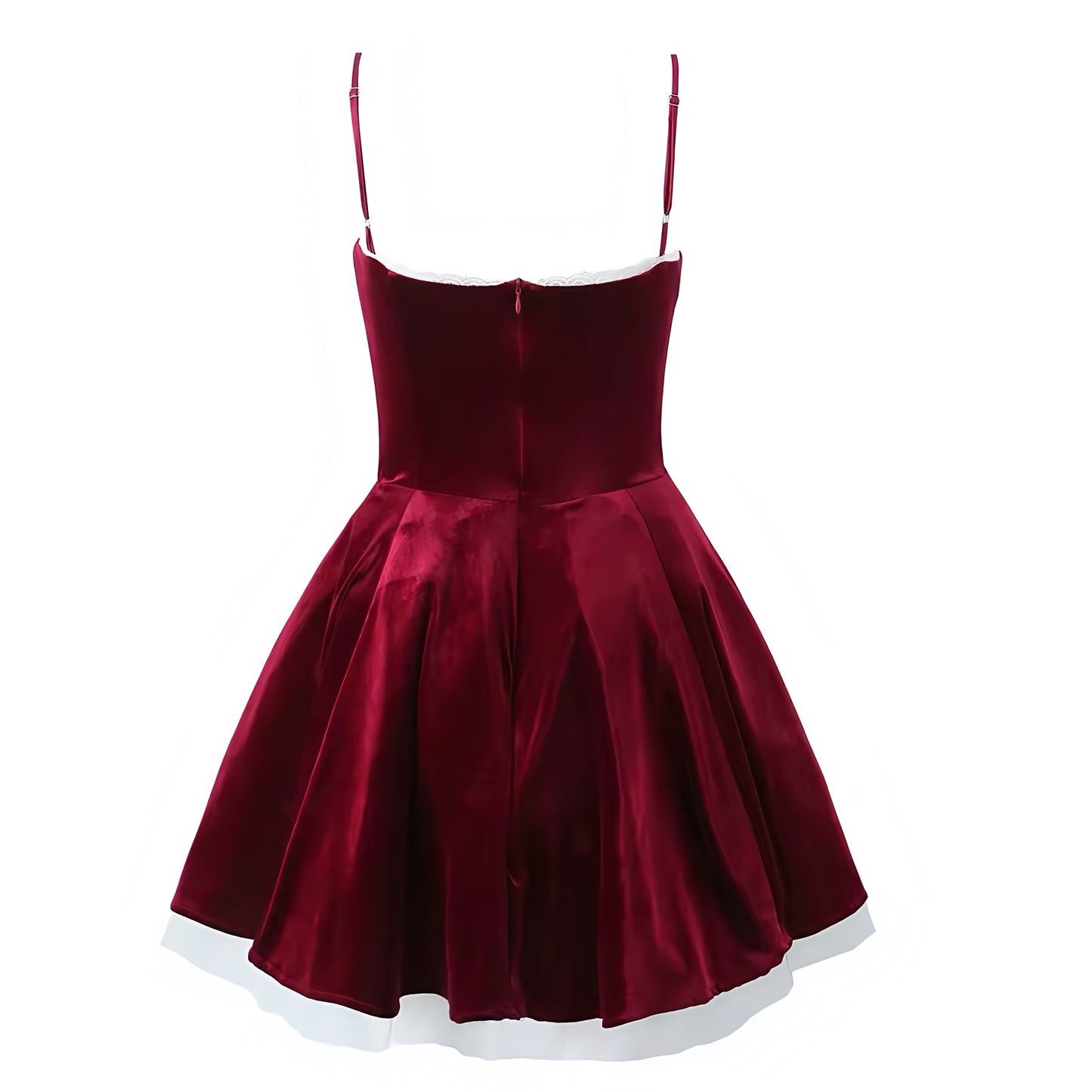 Red Velvet Lace Trim Spaghetti Strap Corset Drop Waist Mini Dress