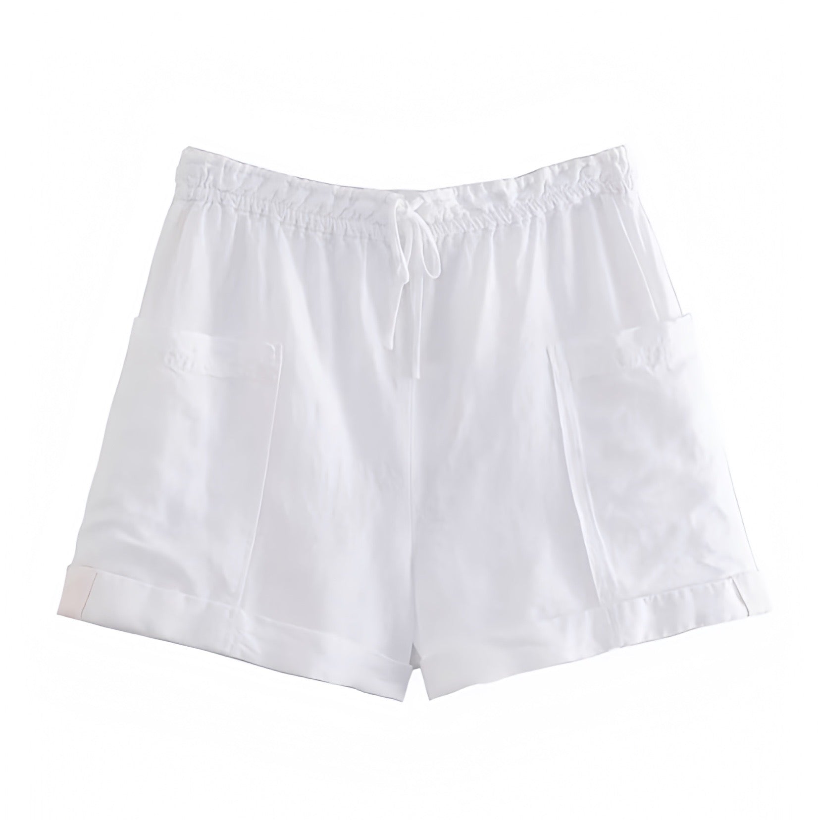 white-ivory-linen-cotton-draw-string-cuffed-fitted-waist-mid-low-rise-waisted-cargo-short-shorts-with-pockets-women-ladies-spring-2024-summer-chic-trendy-casual-elegant-feminine-classy-european-vacation-beach-wear-zara-revolve-pacsun-brandy-melville