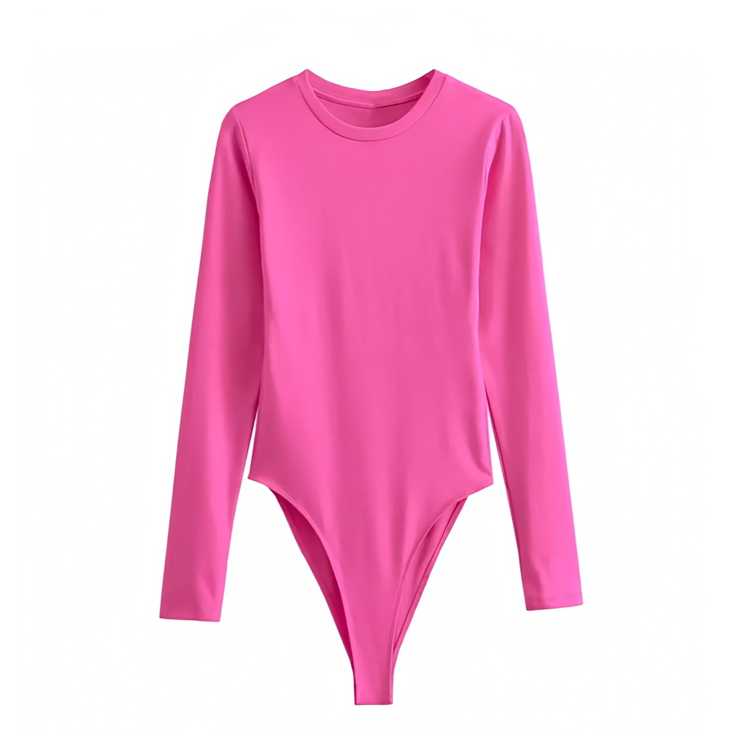 hot-bright-pink-cotton-bodycon-slim-tight-fitted-long-sleeve-round-neck-one-piece-bodysuit-top-under-shirt-comfy-cozy-stretchable-lounge-wear-women-ladies-spring-2024-summer-casual-chic-basic-preppy-style-essential-minimalist-sexy-spandex-feminine-skims-dupe-zara-revolve-aritzia