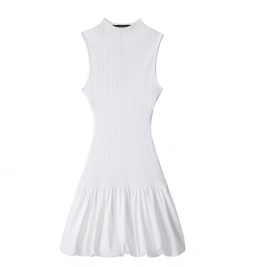 White Bodycon Sleeveless Turtleneck Drop Waist Backless Mini Dress