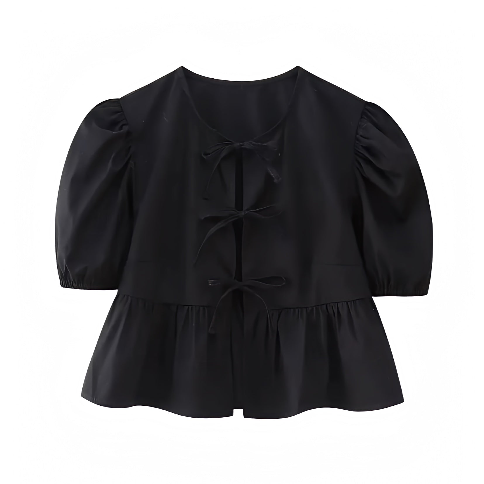 black-bow-lace-up-round-neck-cut-out-ruffled-short-puff-sleeve-loose-fit-oversized-linen-crop-camisole-top-blouse-t-shirt-baby-tee-women-ladies-chic-trendy-spring-2024-summer-elegant-casual-feminine-preppy-style-coquette-dollette-zara-revolve-aritzia-urban-outfitters-brandy-melville-pacsun-garage-altard-state