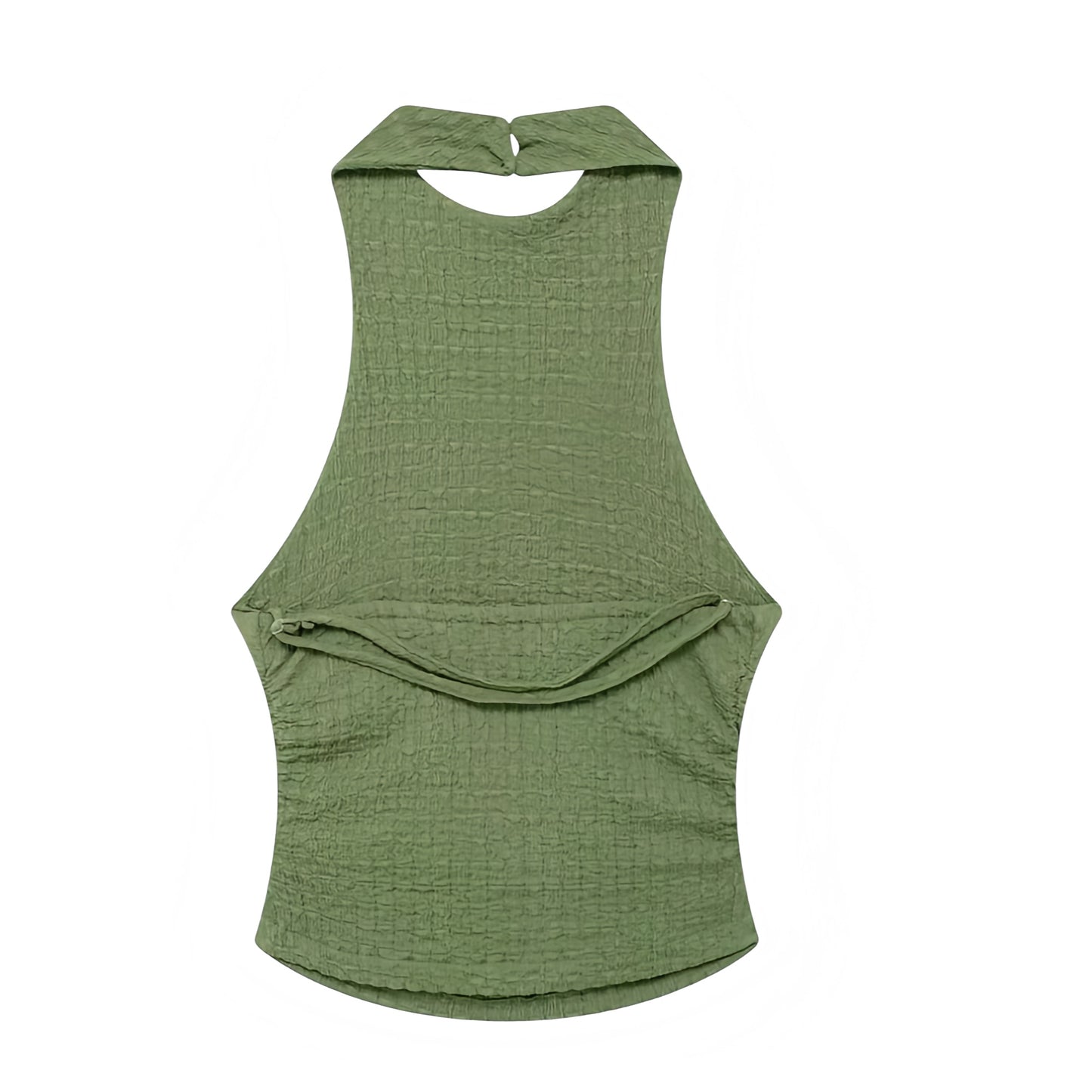 Matcha Green Slim Fit Textured Backless Halter Tank Top