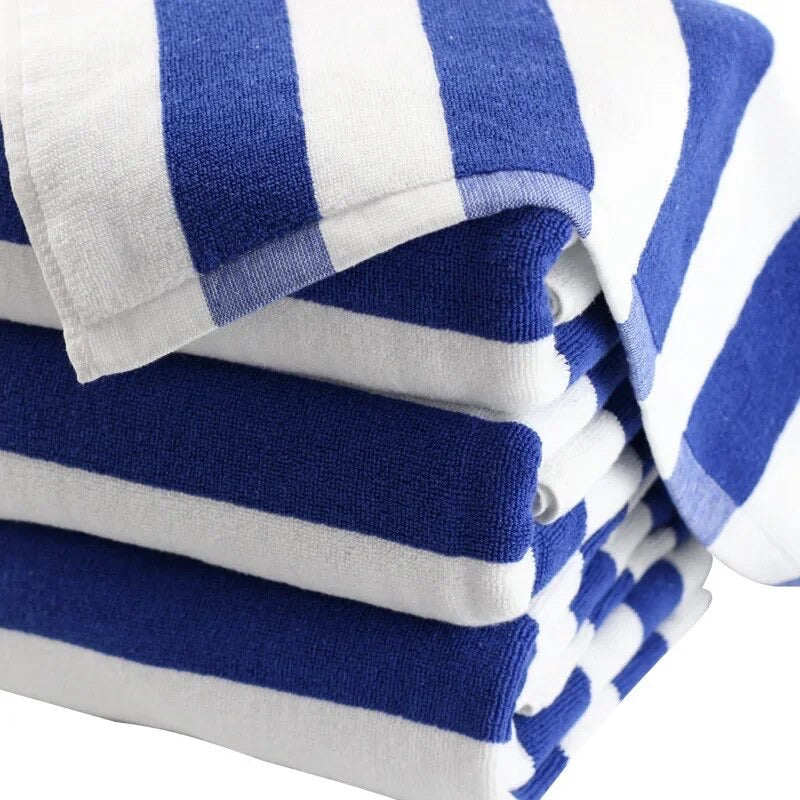 Navy Blue Striped Cotton Bath Towel Set