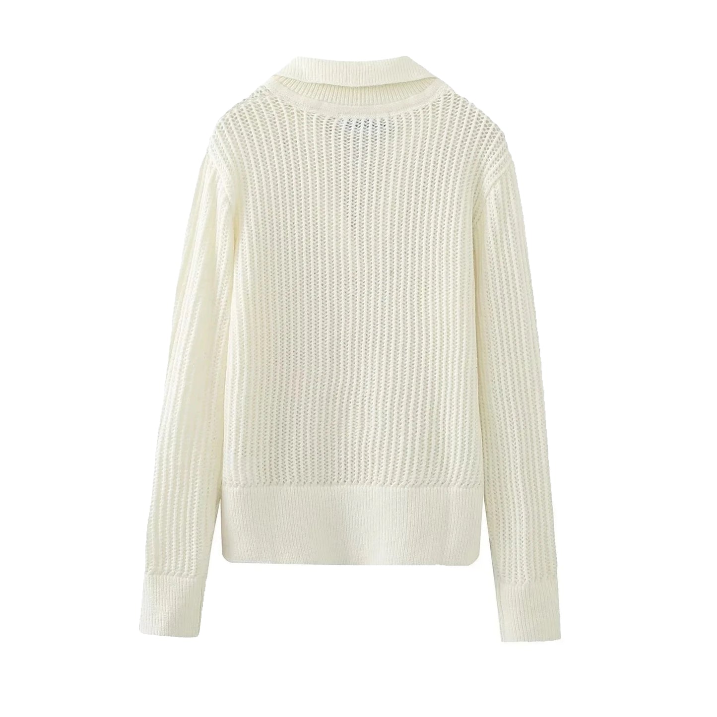 Ivory Knitted V-Neck Pullover Sweater