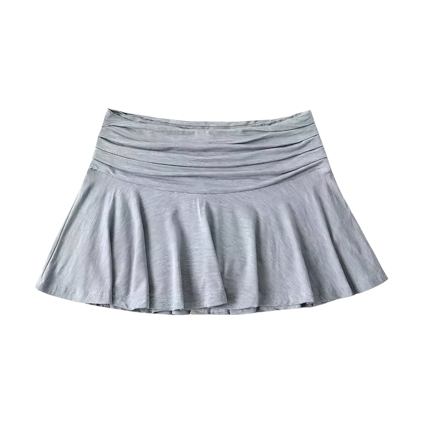 Light Heather Grey Low-Rise Ruched Pleated Flowy Mini Skirt