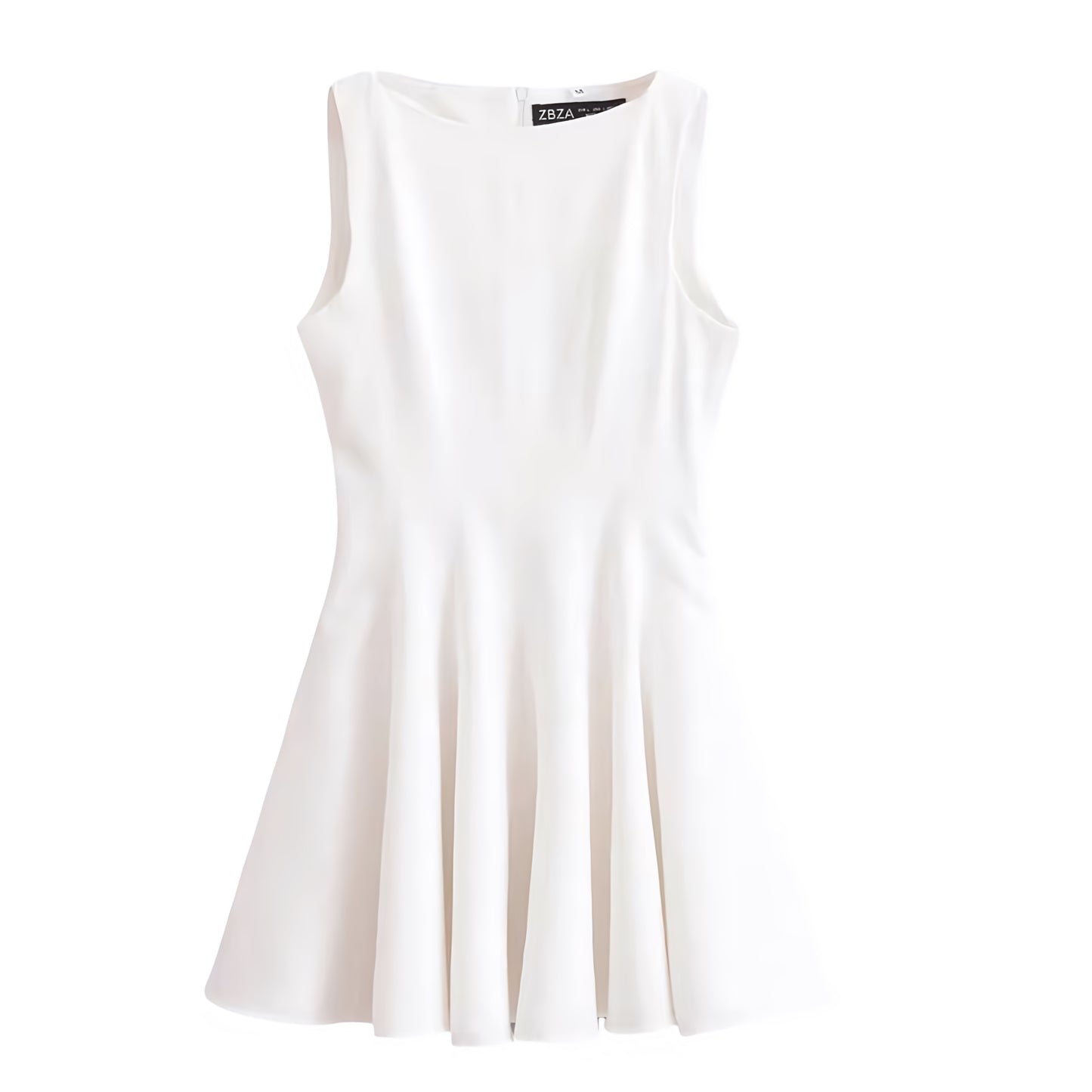 White Sleeveless Drop Waist Pleated Mini Dress