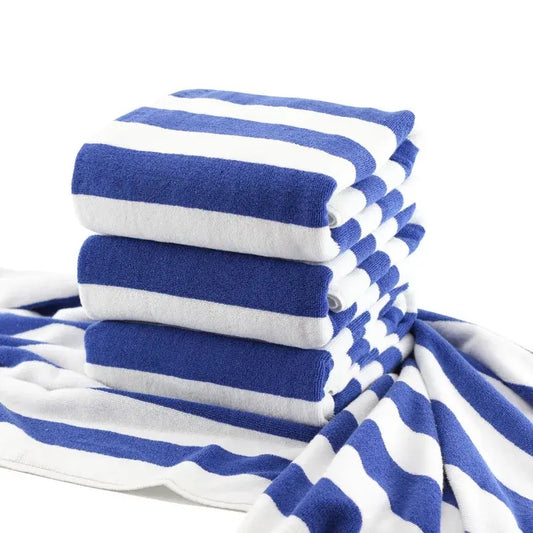 Navy Blue Striped Cotton Bath Towel Set