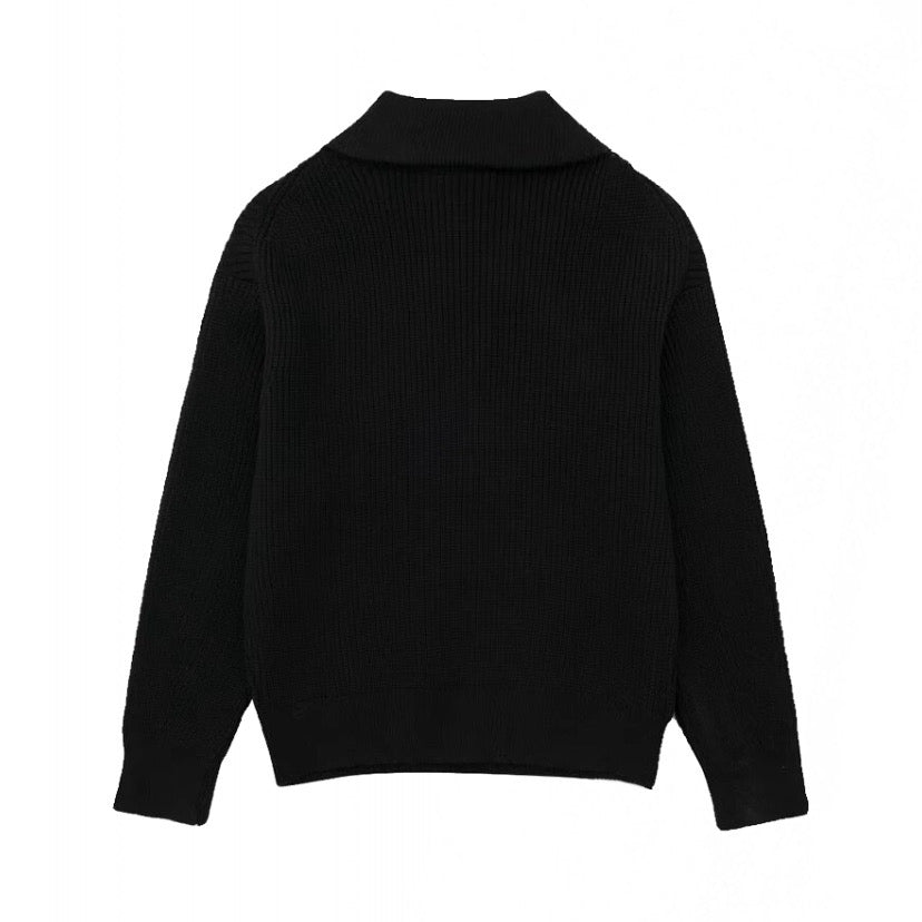Black Knit Half Zip Sweater