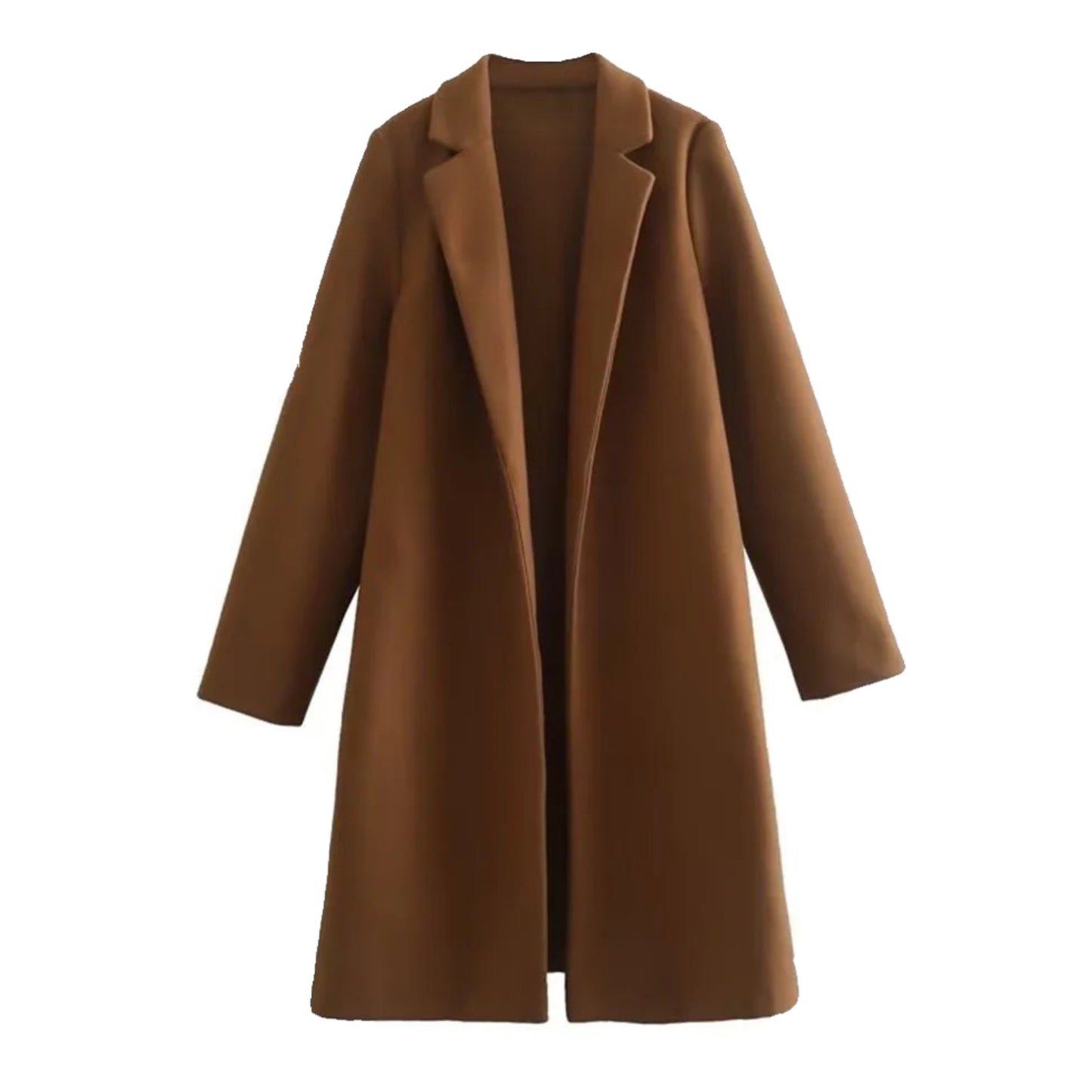 Chocolate brown woolen oversized trench coat for women, featuring warm wool blend fabric, wide lapel collar, double-breasted button closure, long sleeves, structured tailoring, minimalist neutral brown shade, elevated fall and winter outerwear for everyday fashion, old money luxury style, office wear, evening outfits, and travel. A chic high street trench coat shipped globally including US, UK, Canada, Australia, Europe and international destinations.