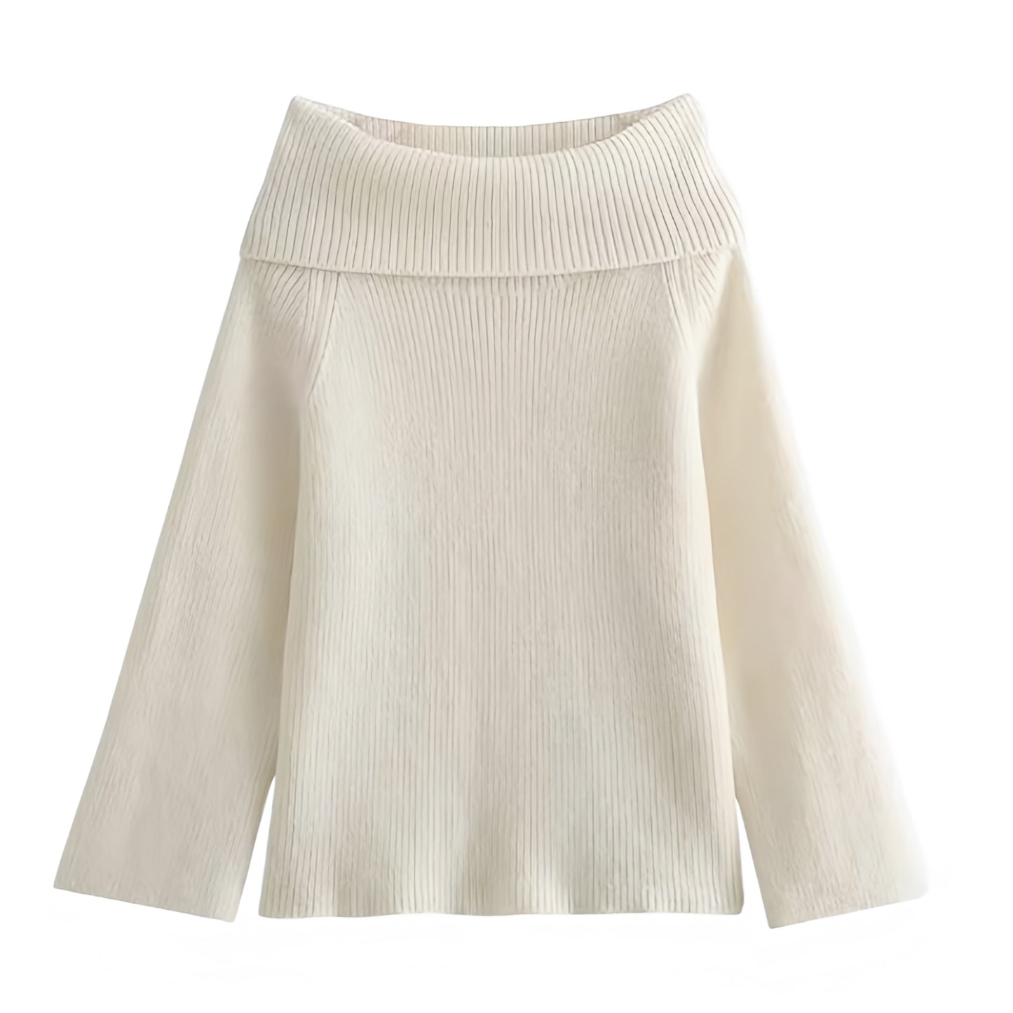Cream White Knit Oversized Off-Shoulder Long Sleeve Pullover Sweater for women and teens. Soft, cozy, warm, ribbed knitwear with relaxed fit and elegant square neckline design. Trendy off-white, ivory, and cream chunky knit jumper perfect for fall, winter, and holiday outfits. Feminine soft girl, clean girl, and Scandinavian street-style aesthetic. Ships globally and worldwide to US, UK, Canada, Australia, Europe, Asia, and more.