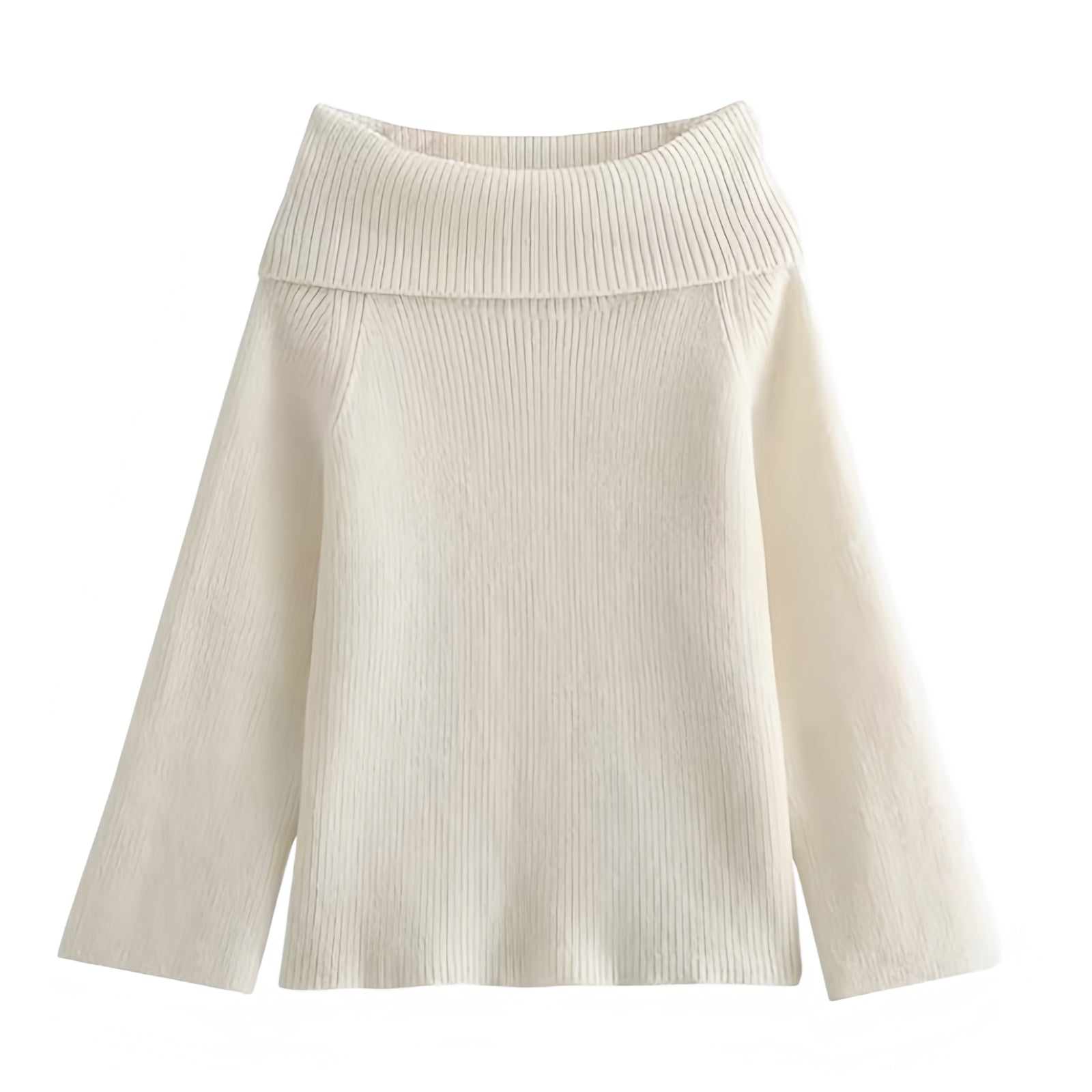 Cream White Knit Oversized Off-Shoulder Long Sleeve Pullover Sweater for women and teens. Soft, cozy, warm, ribbed knitwear with relaxed fit and elegant square neckline design. Trendy off-white, ivory, and cream chunky knit jumper perfect for fall, winter, and holiday outfits. Feminine soft girl, clean girl, and Scandinavian street-style aesthetic. Ships globally and worldwide to US, UK, Canada, Australia, Europe, Asia, and more.