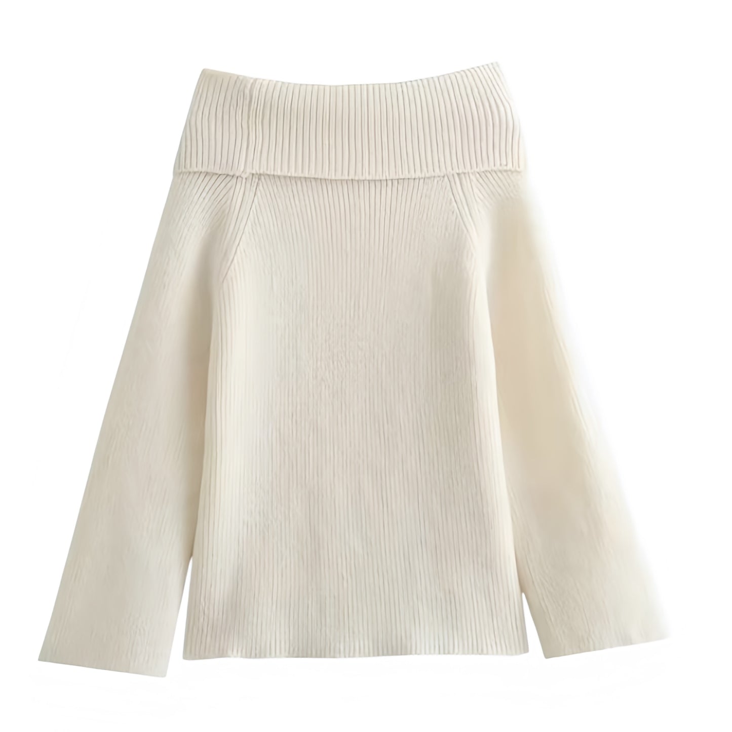 Cream White Knit Oversized Off-Shoulder Long Sleeve Pullover Sweater for women and teens. Soft, cozy, warm, ribbed knitwear with relaxed fit and elegant square neckline design. Trendy off-white, ivory, and cream chunky knit jumper perfect for fall, winter, and holiday outfits. Feminine soft girl, clean girl, and Scandinavian street-style aesthetic. Ships globally and worldwide to US, UK, Canada, Australia, Europe, Asia, and more.