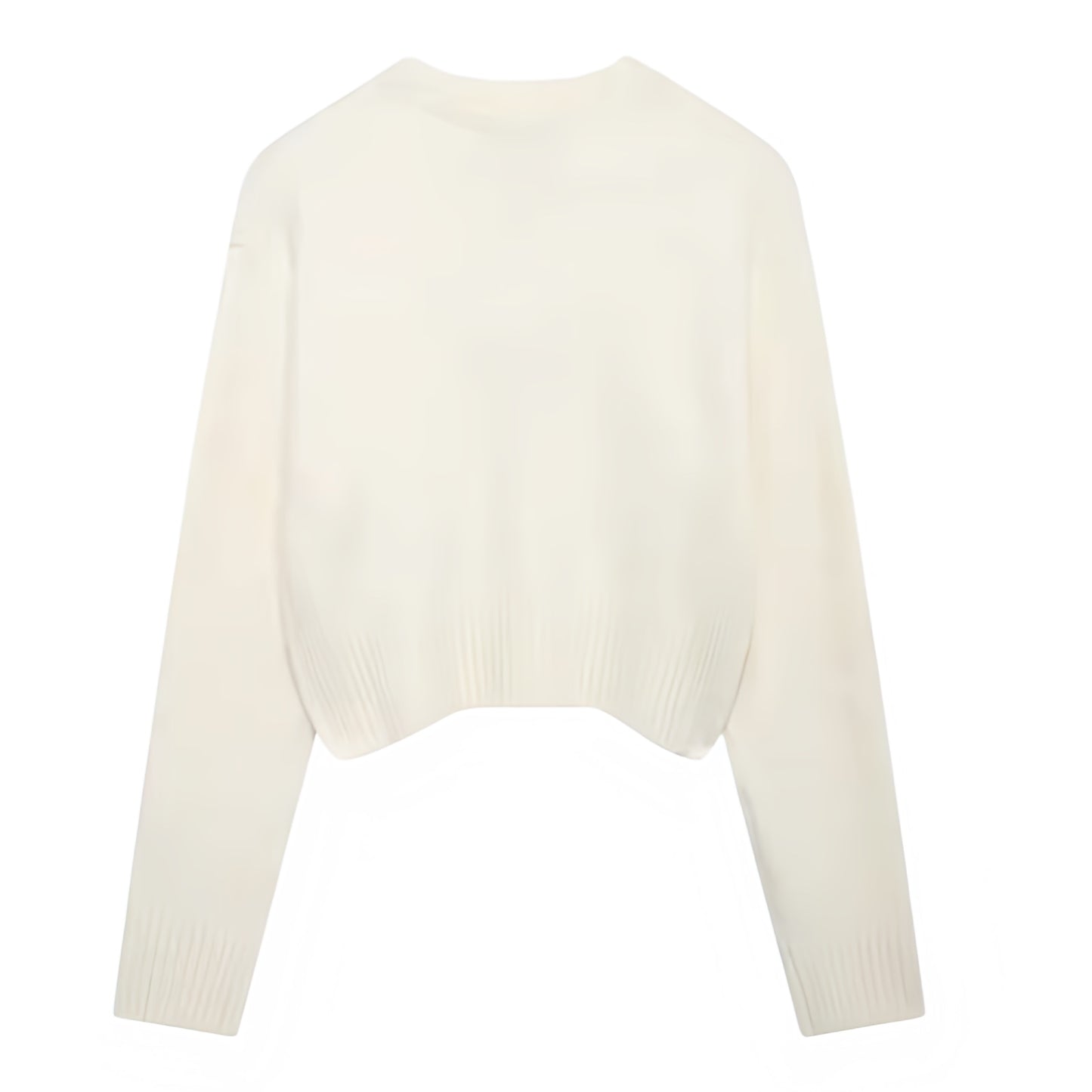Cream white knit woolen long sleeve cropped pullover sweater for women and teens, off-white chunky knit jumper with fuzzy soft cozy warm texture, elegant feminine trendy chic casual preppy streetwear knitwear for fall autumn winter 2025, Aritzia dupe and Zara-inspired Scandinavian minimalist design with worldwide global shipping to US UK Canada Europe Australia Asia from Dazey Hill.